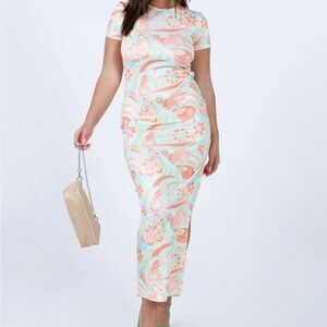 Princess Polly Anna Maxi Dress Pastel Multicolor w/ Slit and side cut out, sz 2